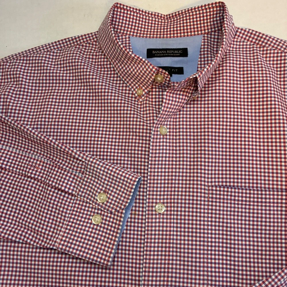 Banana Republic Grant Fit Gingham Shirt Mens Large Red Blue Custom 078 Bloke